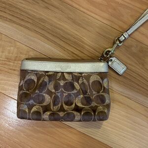 Coach Signature Brown and Gold Wristlet